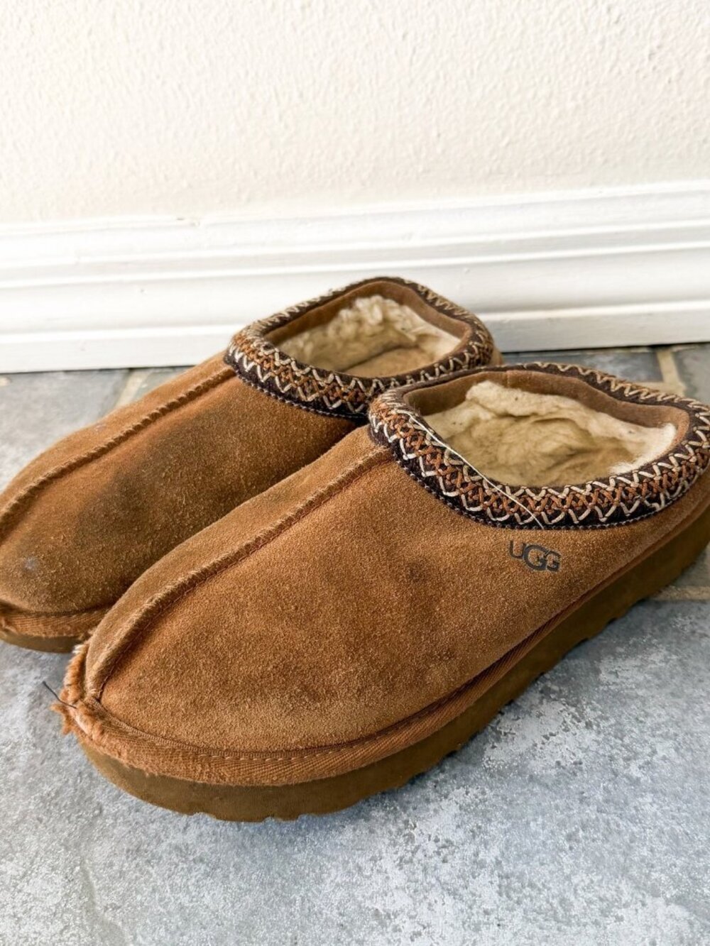 UGG Tasman Slippers Chestnut Tan Brown Suede Womens Size 8 Shearling